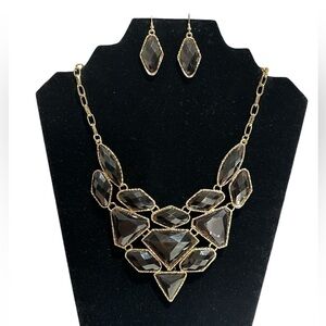 Brown Crystal Statement Necklace and Earring Set